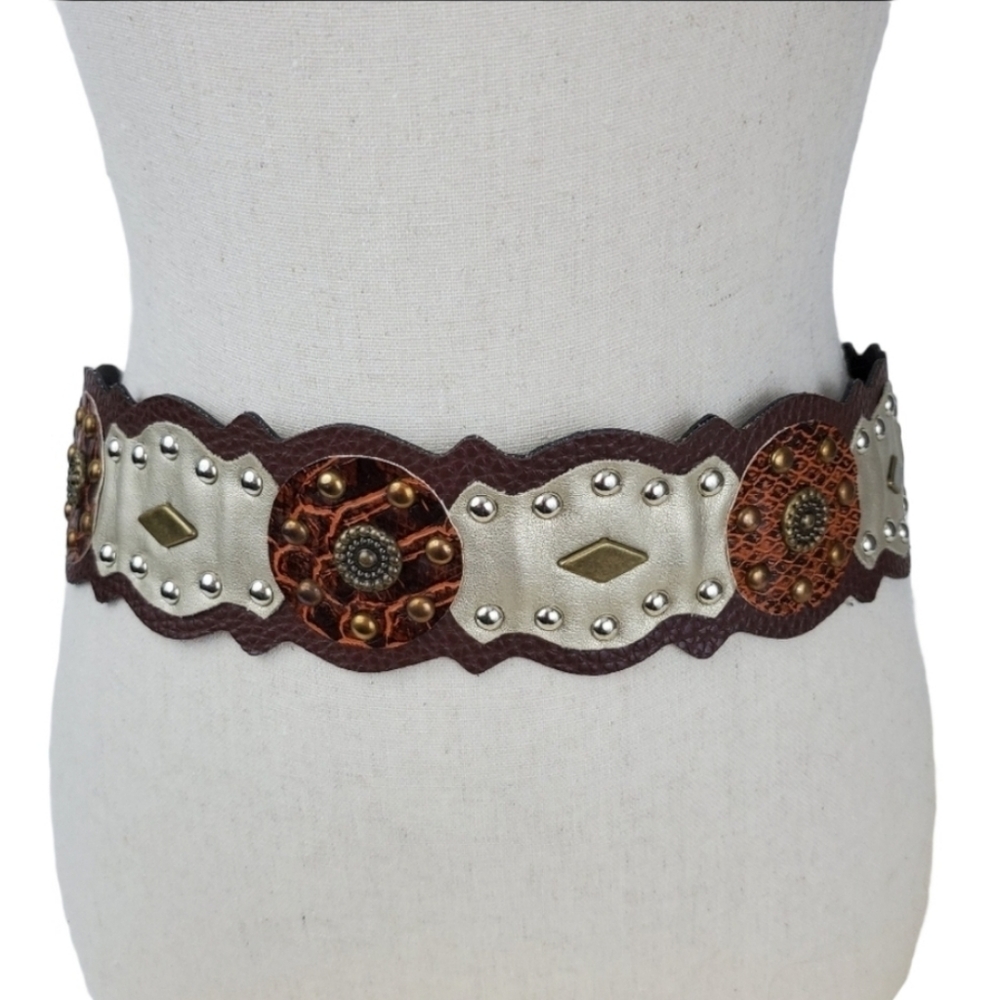 Western Southwestern Brown animal Print gold Studded Belt Size M *